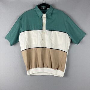Vintage Alan Stuart Polo Men Shirt Large Banded Retro Bowling Grandpa Rockabilly